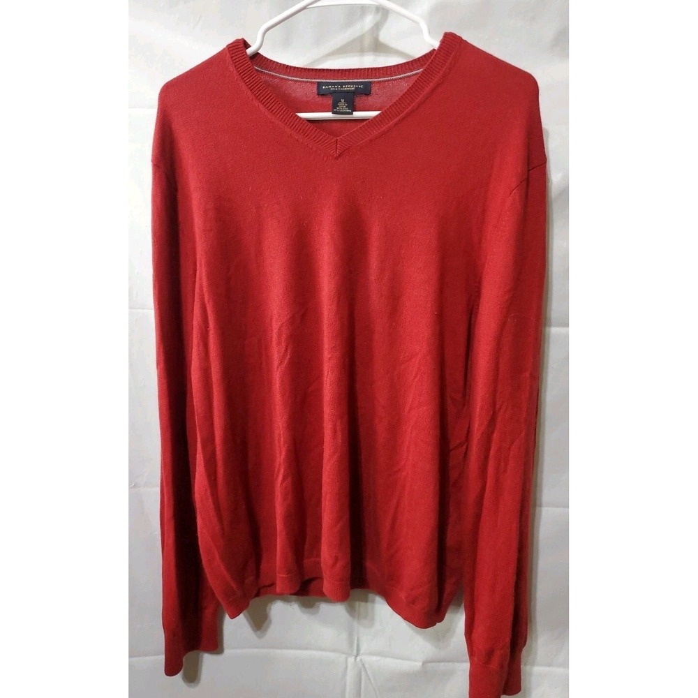 Banana Republic Mens Luxury Silk Cashmere Blend V Neck‎ Sweater Size M Red
